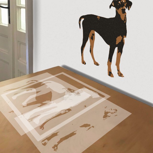 Doberman stencil in 3 layers, simulated painting