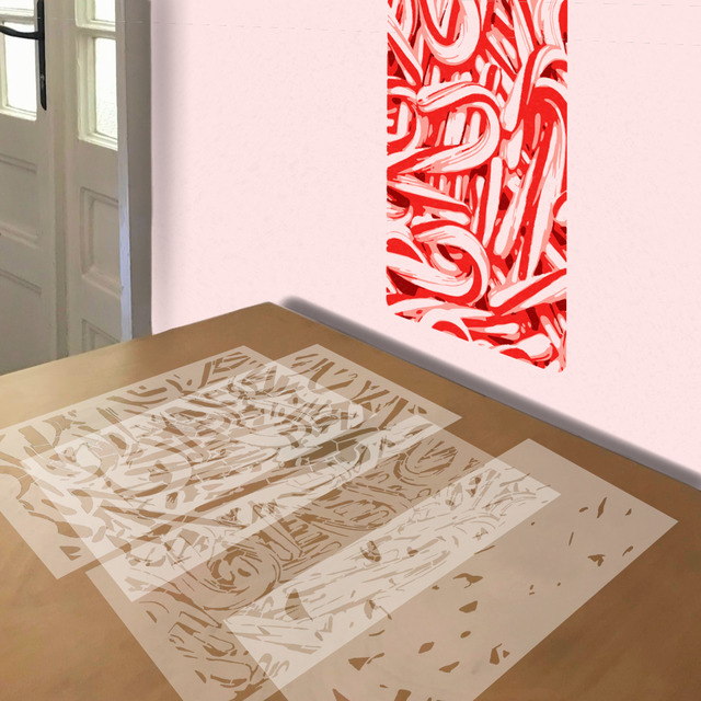 Simulated painting of stencil of Candy Canes