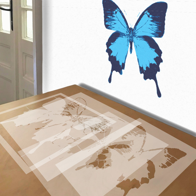 Ulysses Butterfly stencil in 4 layers, simulated painting