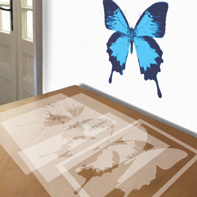 Ulysses Butterfly stencil in 4 layers, simulated painting