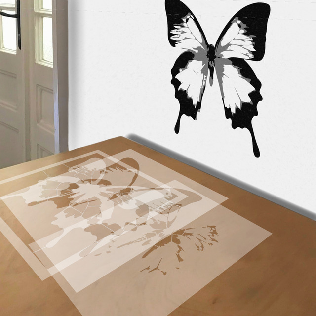 Ulysses Butterfly stencil in 3 layers, simulated painting