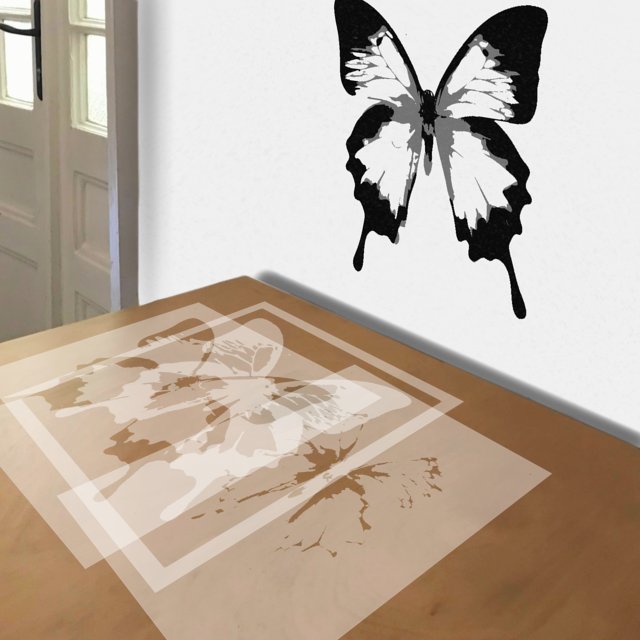 Ulysses Butterfly stencil in 3 layers, simulated painting