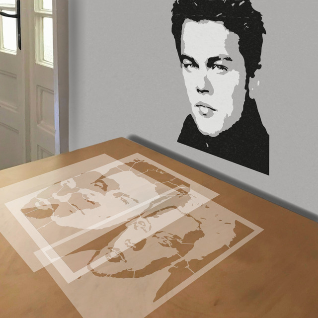 Leonardo DiCaprio stencil in 3 layers, simulated painting