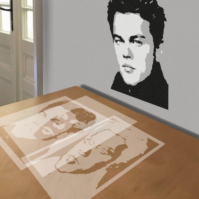 Leonardo DiCaprio stencil in 3 layers, simulated painting