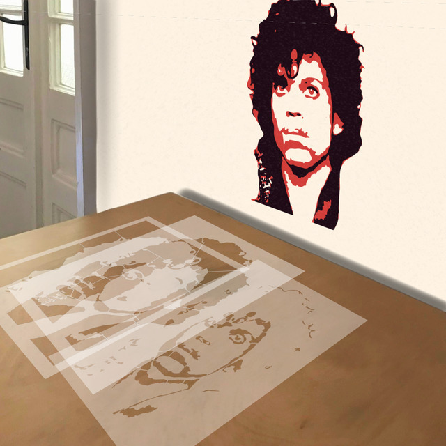 Prince stencil in 3 layers, simulated painting