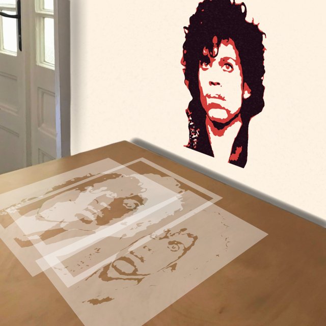 Prince stencil in 3 layers, simulated painting