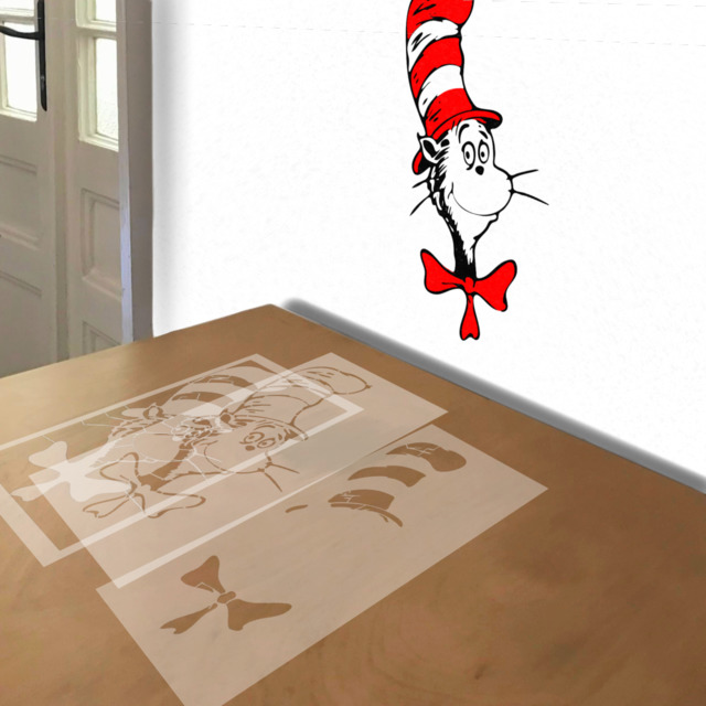 The Cat in the Hat stencil in 3 layers, simulated painting