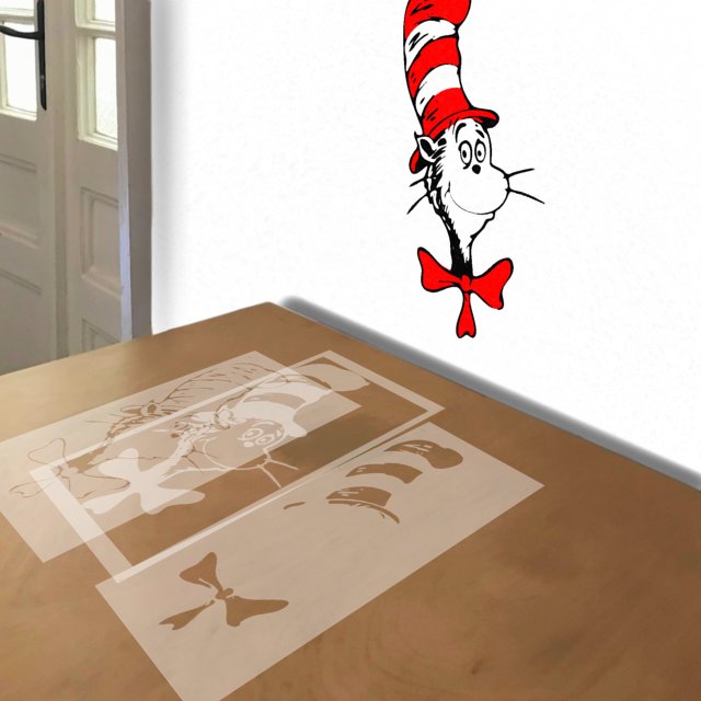 The Cat in the Hat stencil in 3 layers, simulated painting