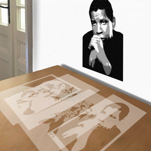 Denzel Washington stencil in 4 layers, simulated painting