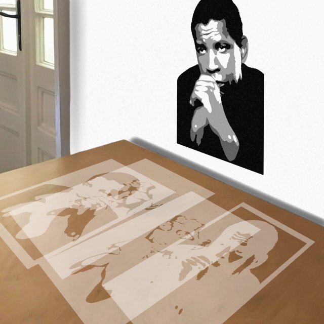 Denzel Washington stencil in 4 layers, simulated painting