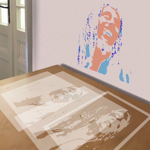 Bob Marley stencil in 4 layers, simulated painting