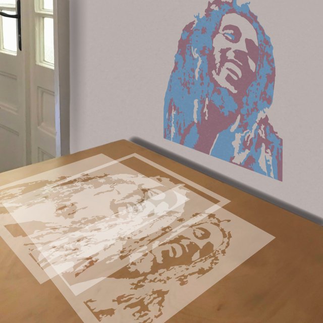 Bob Marley stencil in 3 layers, simulated painting