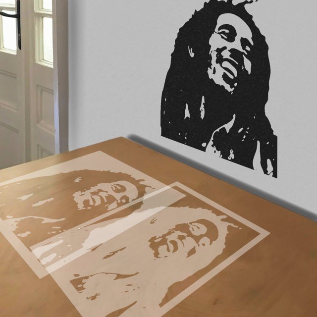 Bob Marley stencil in 2 layers, simulated painting