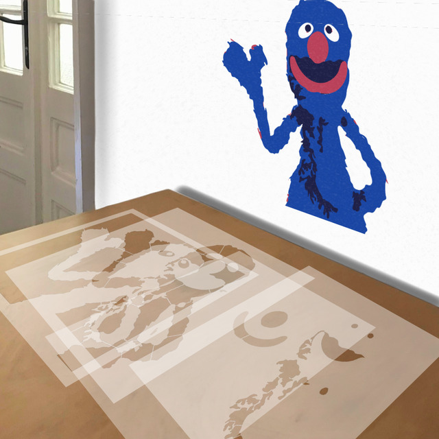 Simulated painting of stencil of Grover