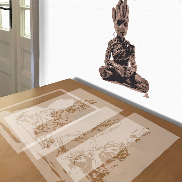 Groot stencil in 4 layers, simulated painting