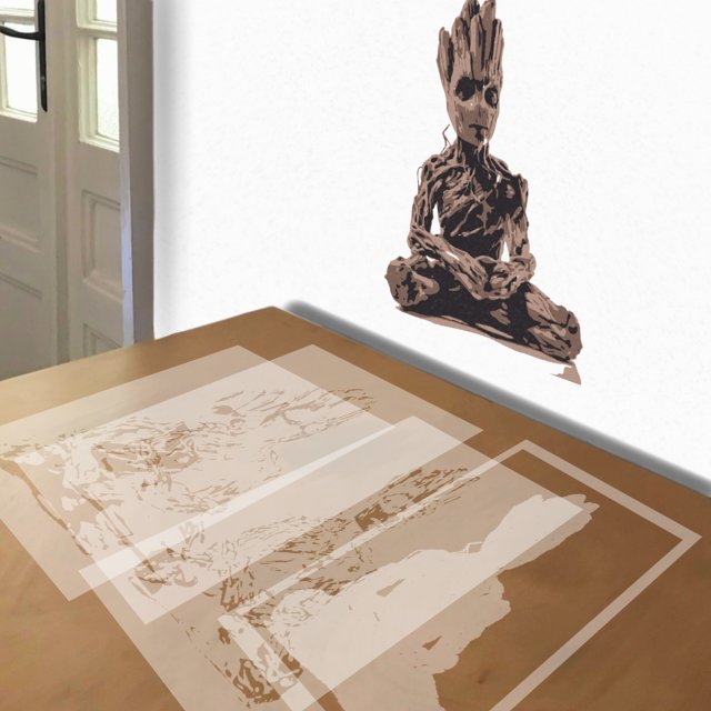 Groot stencil in 4 layers, simulated painting