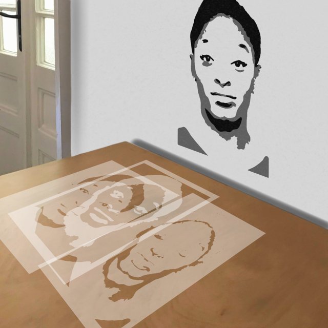 Simone Biles stencil in 3 layers, simulated painting