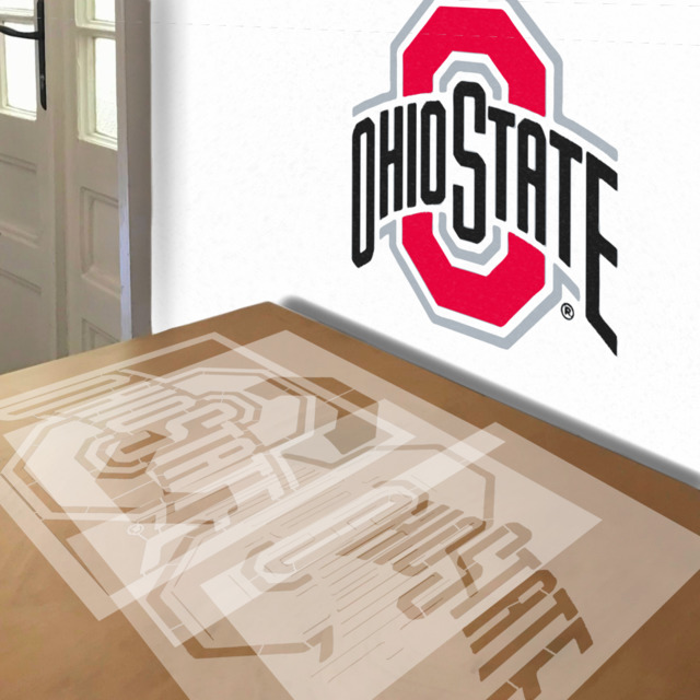 Ohio State stencil in 4 layers, simulated painting