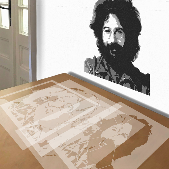 Jerry Garcia stencil in 4 layers, simulated painting