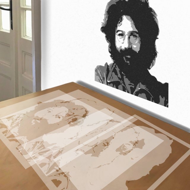 Jerry Garcia stencil in 4 layers, simulated painting