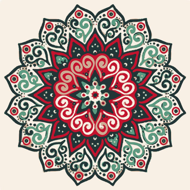 Stencil of Mandala in Red and Green