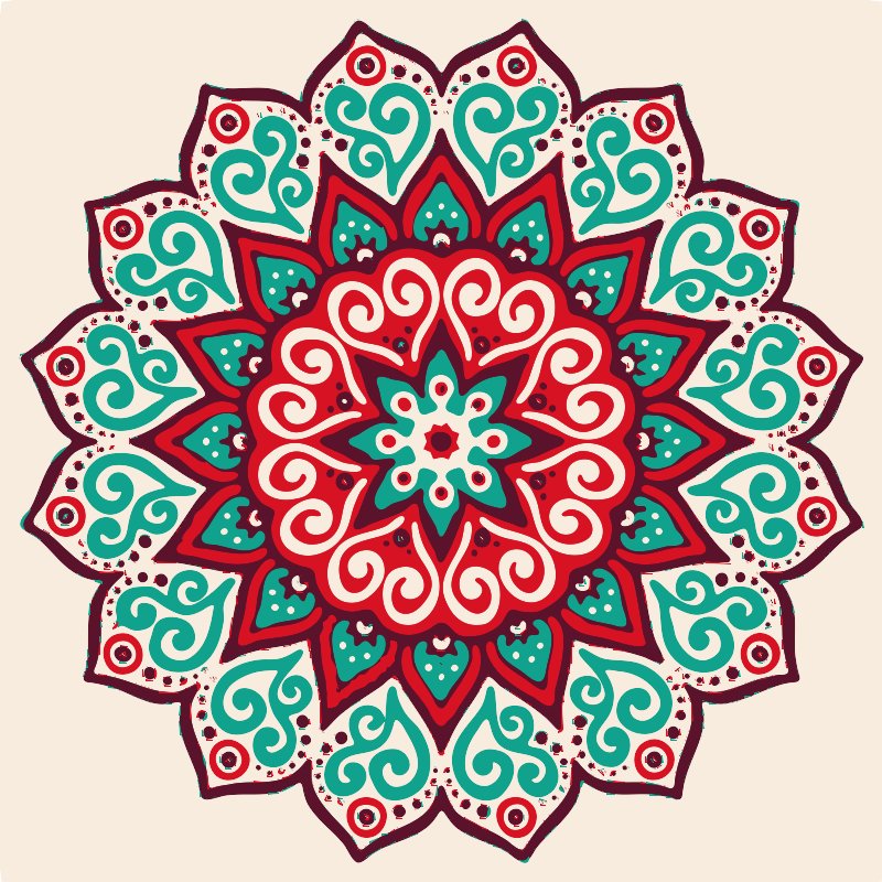 Stencil of Mandala in Red and Green