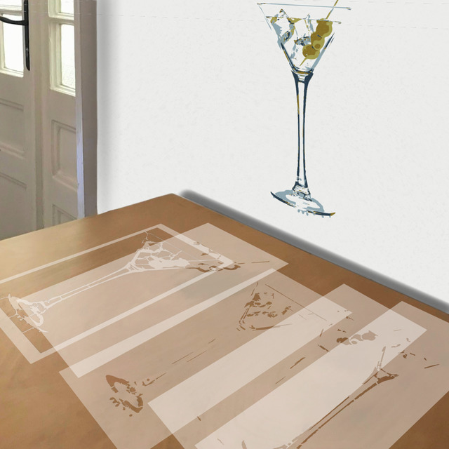 Simulated painting of stencil of Martini over Ice