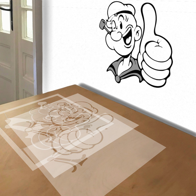 Simulated painting of stencil of Popeye