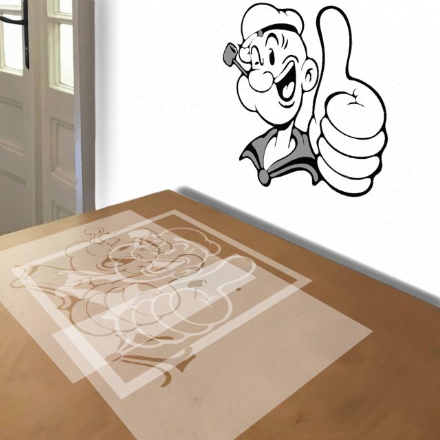 Popeye stencil in 3 layers, simulated painting