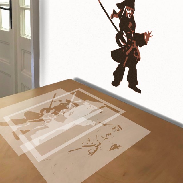 Jack Sparrow stencil in 3 layers, simulated painting