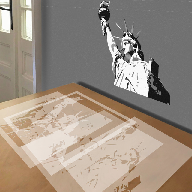 Statue of Liberty stencil in 4 layers, simulated painting
