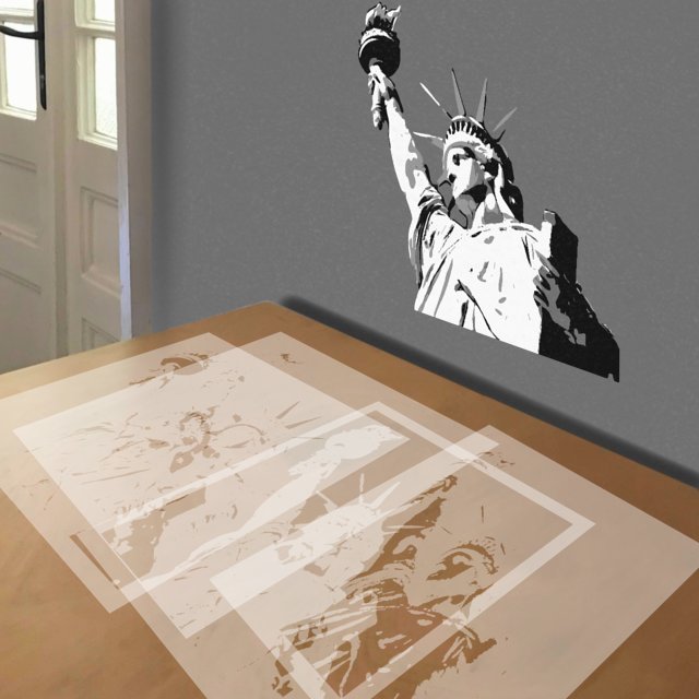 Statue of Liberty stencil in 4 layers, simulated painting