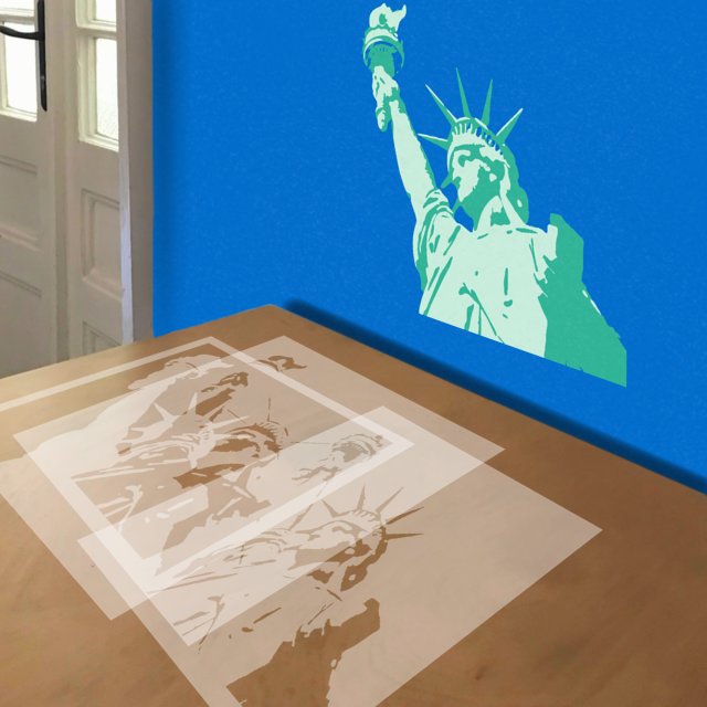 Statue of Liberty stencil in 3 layers, simulated painting