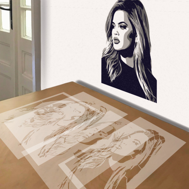 Khloe Kardashian stencil in 4 layers, simulated painting