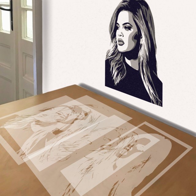 Khloe Kardashian stencil in 4 layers, simulated painting