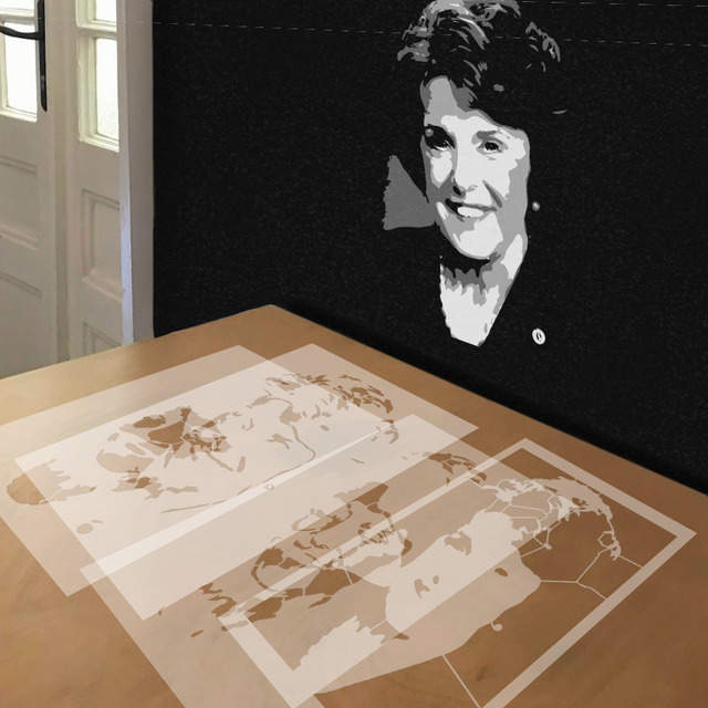 Dianne Feinstein stencil in 4 layers, simulated painting