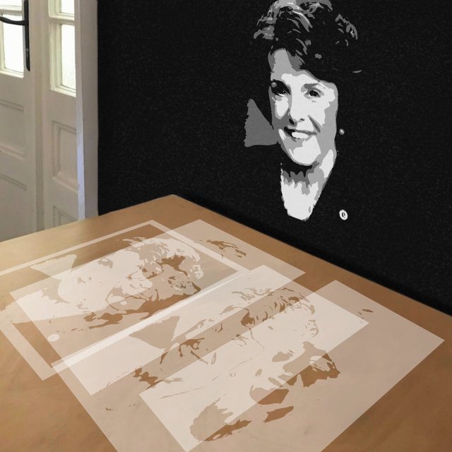 Dianne Feinstein stencil in 4 layers, simulated painting