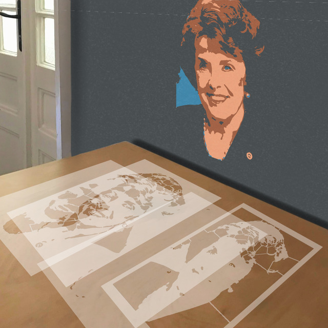 Dianne Feinstein stencil in 4 layers, simulated painting