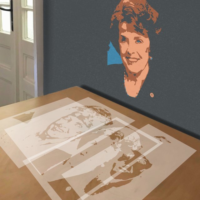 Dianne Feinstein stencil in 4 layers, simulated painting