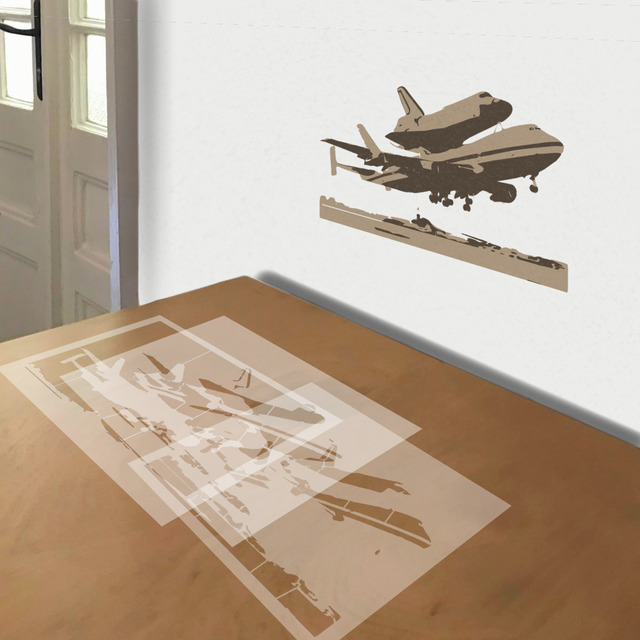 Simulated painting of stencil of Space Shuttle Aback 747
