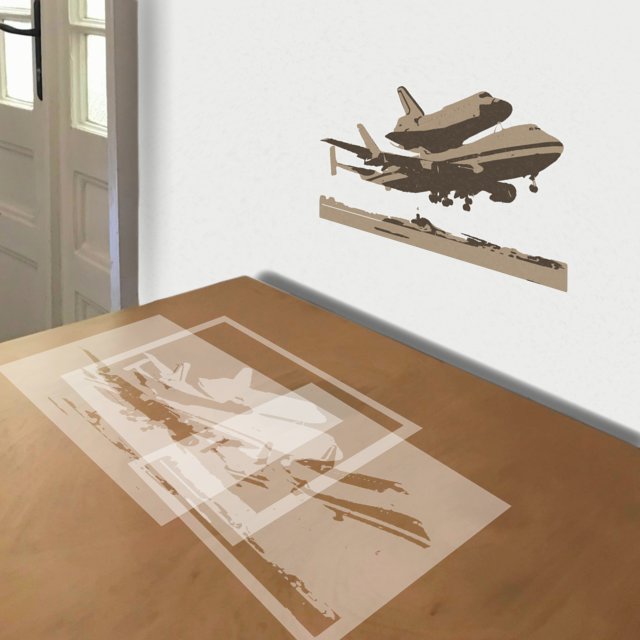 Space Shuttle Aback 747 stencil in 3 layers, simulated painting