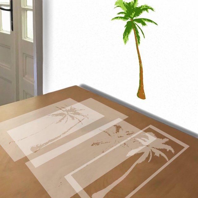 Palm Tree stencil in 4 layers, simulated painting