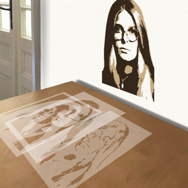 Gloria Steinem stencil in 3 layers, simulated painting