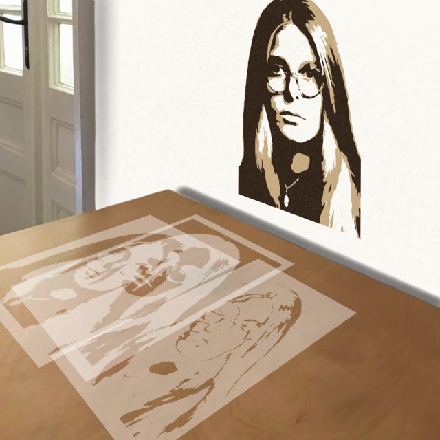 Gloria Steinem stencil in 3 layers, simulated painting