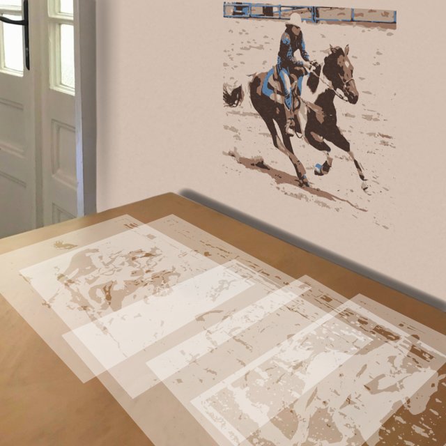 Rodeo Rider stencil in 5 layers, simulated painting