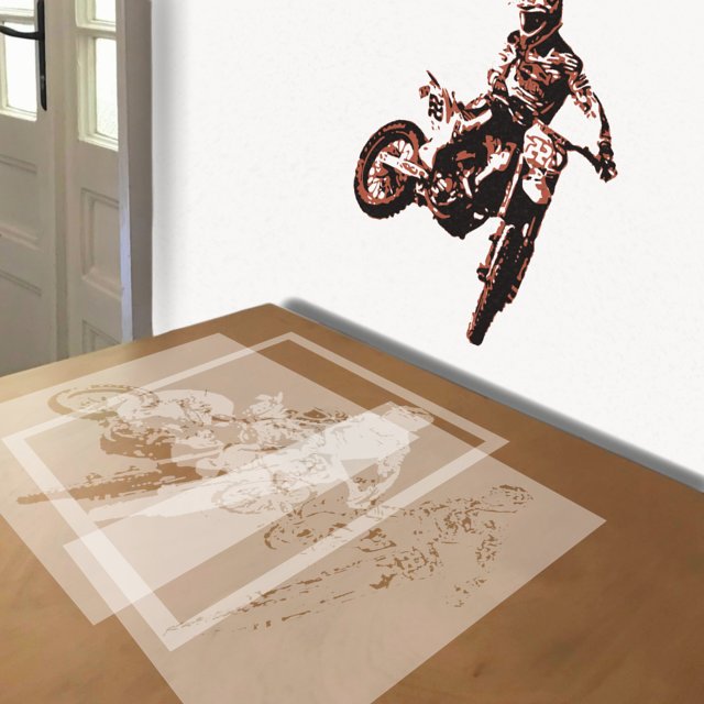 Motocross stencil in 3 layers, simulated painting