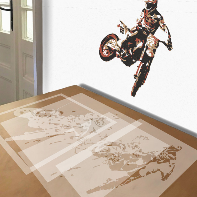 Motocross stencil in 4 layers, simulated painting
