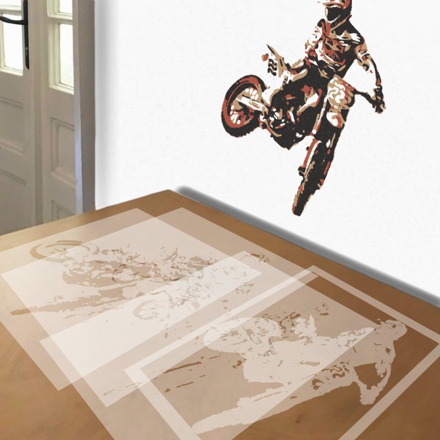 Motocross stencil in 4 layers, simulated painting