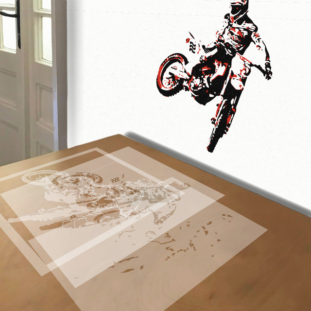 Motocross stencil in 3 layers, simulated painting