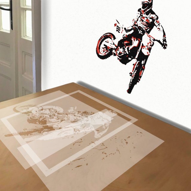 Motocross stencil in 3 layers, simulated painting